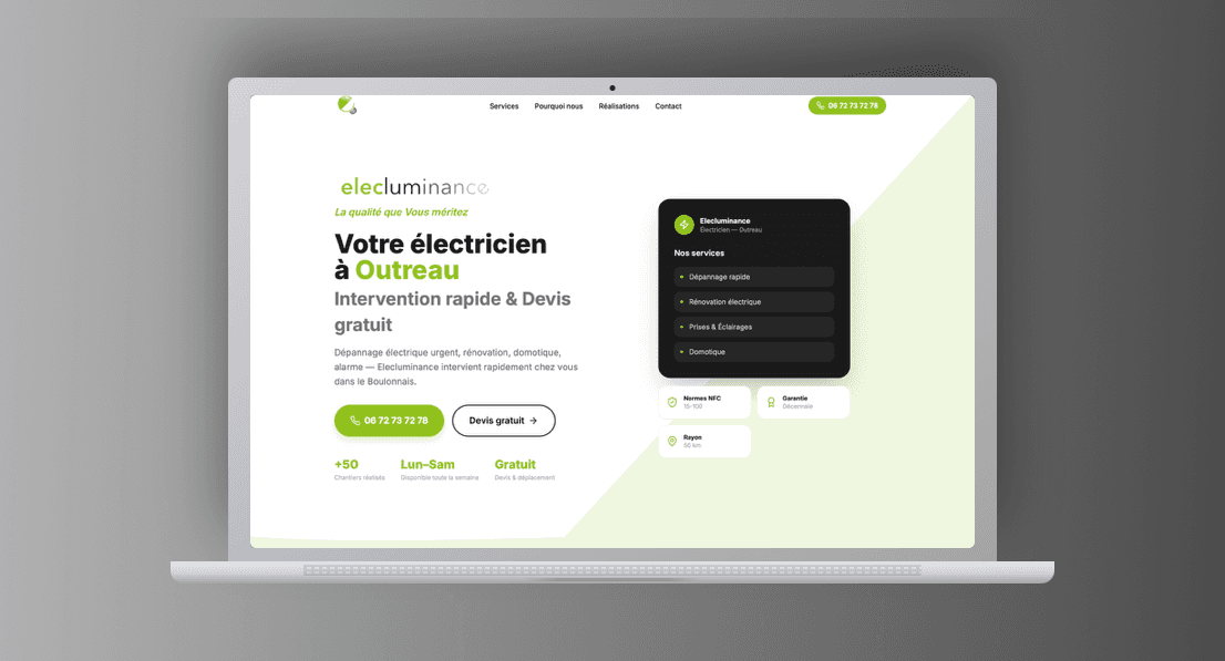 Elecluminance — Site vitrine électricien — Électricité & Énergie à Outreau